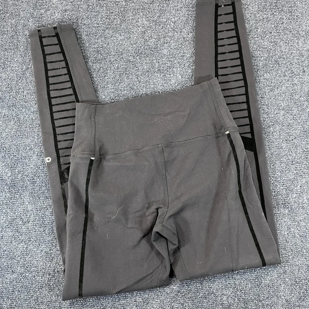 Alo Yoga Leggings Womens Small Black High Rise‎ Velvet Moto Panel Athletic Gym